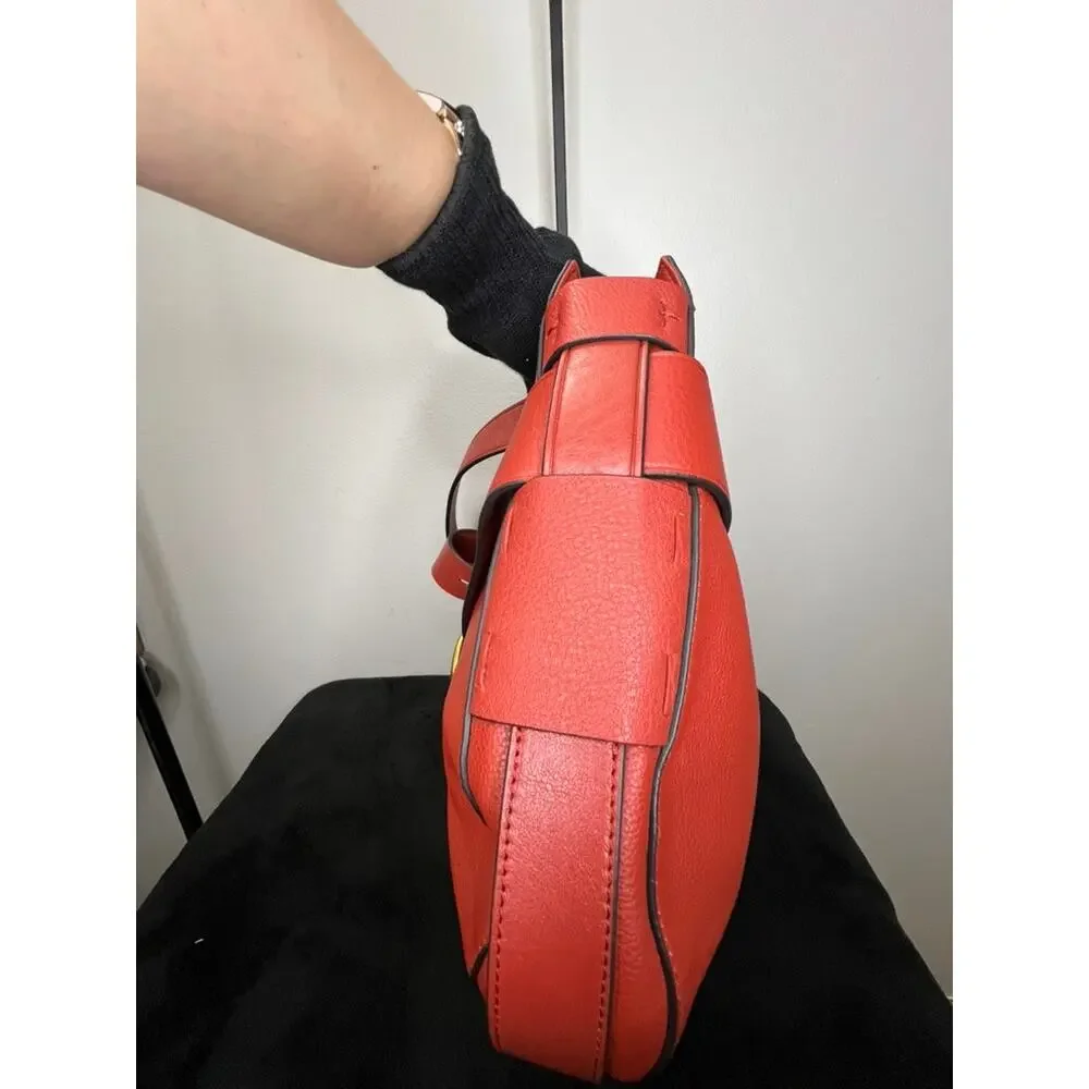 Tory Burch Gemini Link Belted Hobo Red Pebbled Leather Shoulder Bag